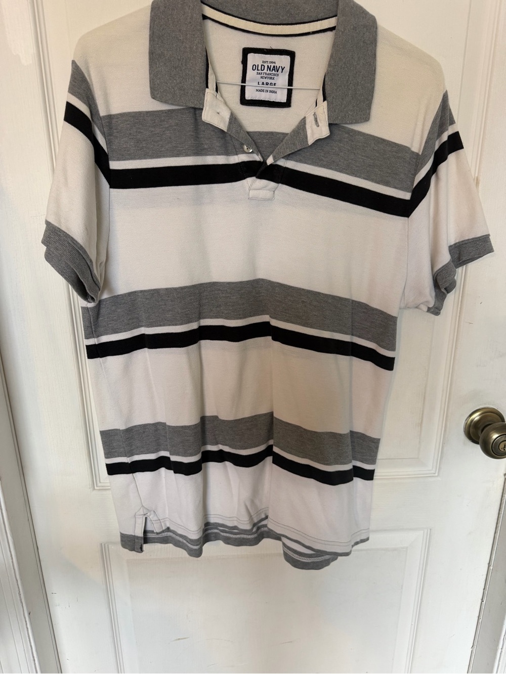 Old Navy Men’s White, Gray & Black Striped Polo